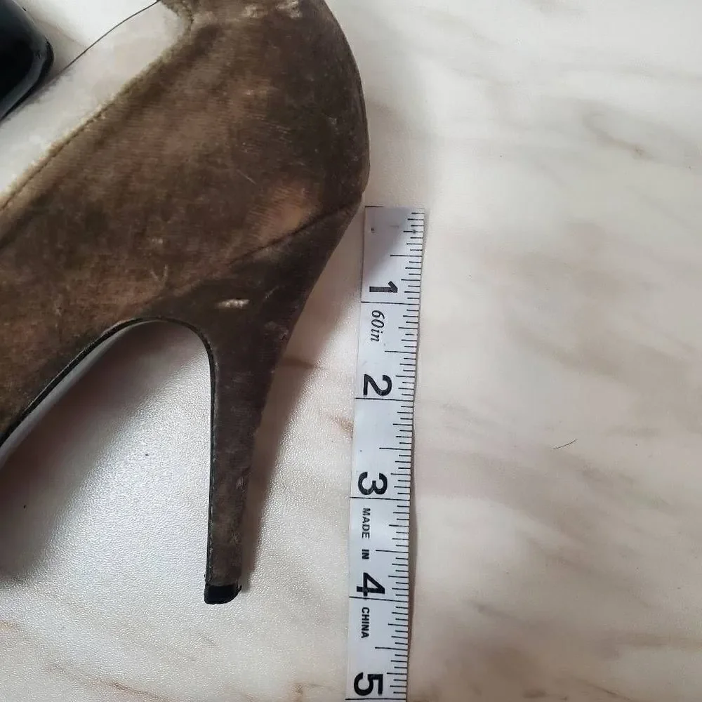 Stella McCartney Olive Green‎ Velvet Bow Peep Toe Heels Size 37 7